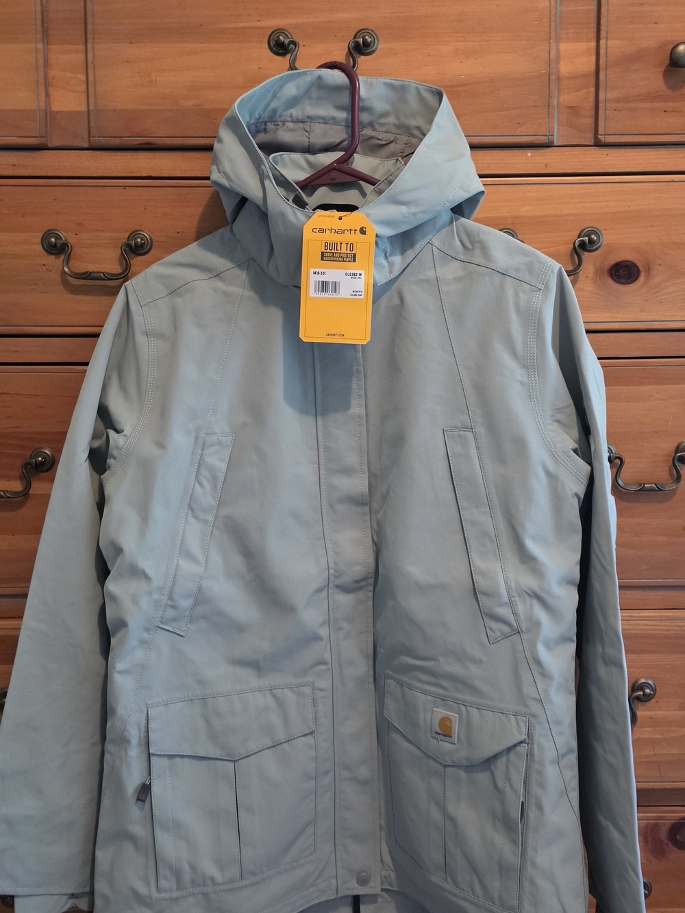 Carhartt Storm Defender Women's Hooded Rain Jacket in Light Blue/green